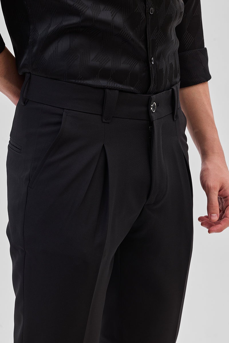 SNITCH Black Slim Fit Stretch Trousers - Image 5